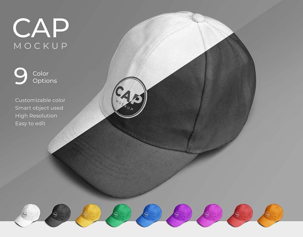 Baseball Cap Mockup – Realistic Cap Branding Mockup with 9 Color Options