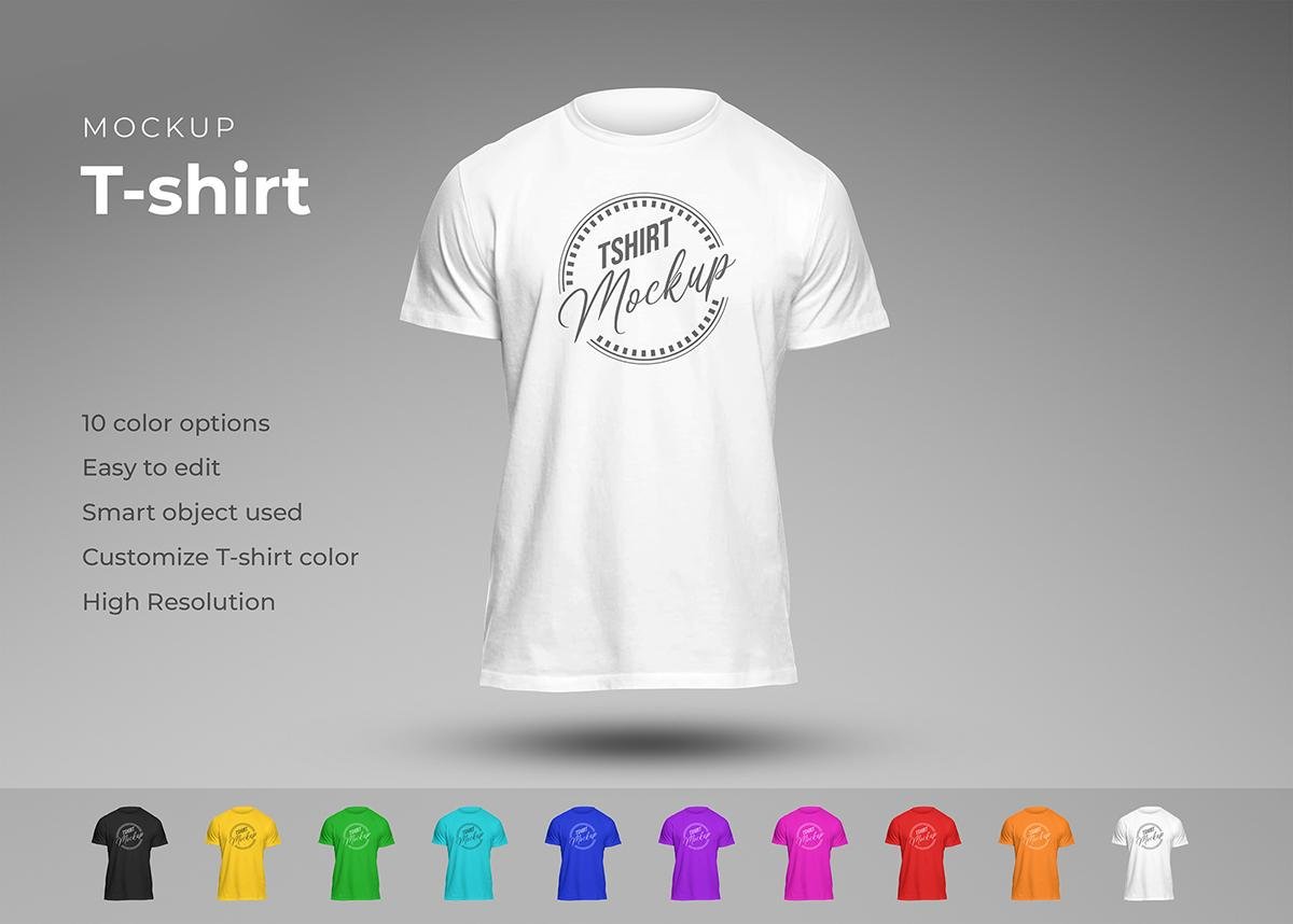 T-Shirt Mockup – Realistic Floating T Shirt Mockup with 10 Color Options