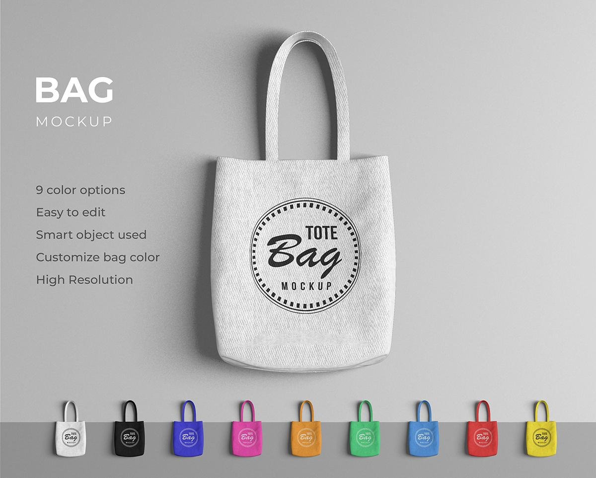 Canvas Tote Bag Mockup – Realistic Shopping Bag Mockup with 9 Custom Colors