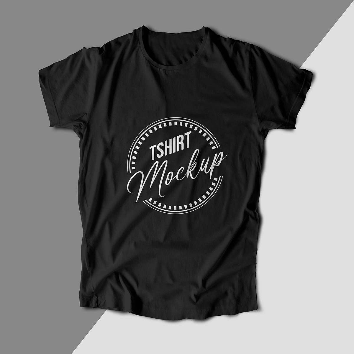 Realistic Black T-Shirt Mockup – Wrinkled Fabric Apparel Mockup for Branding & Print Design
