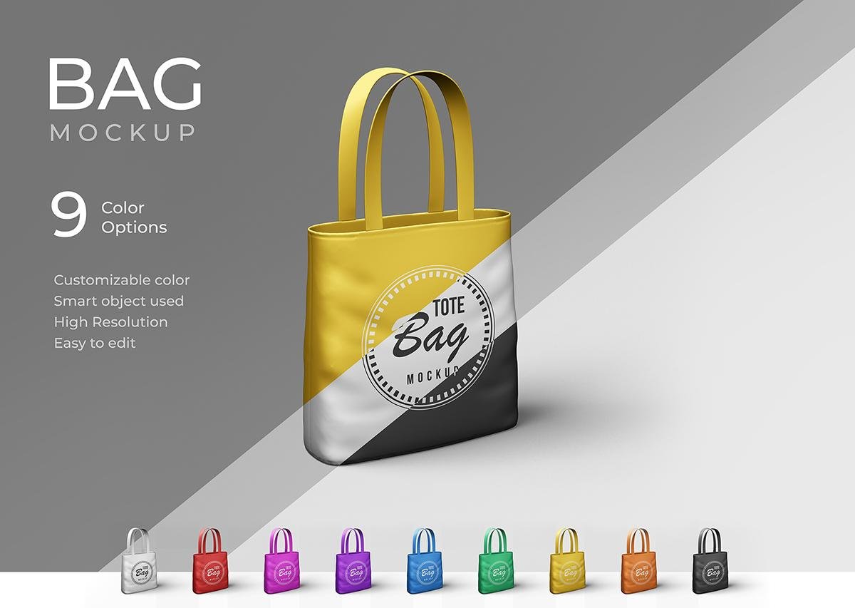 Tote Bag Mockup – Realistic Canvas Shopping Bag Mockup with 9 Color Options