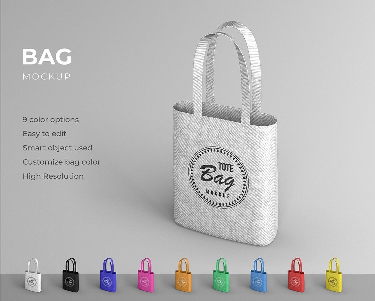 Tote Bag Mockup – Canvas Shopping Bag Branding Mockup with 9 Color Options