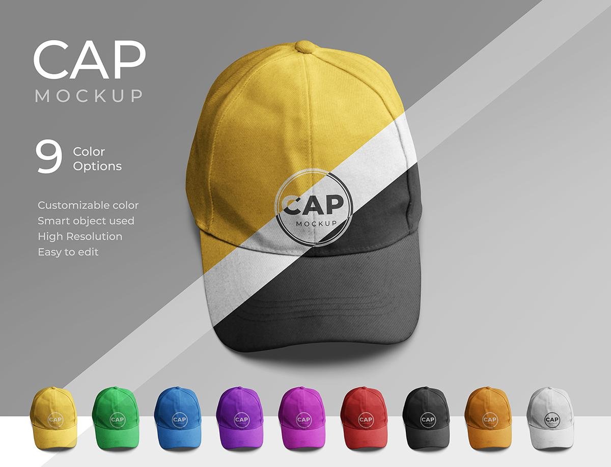 Baseball Cap Mockup – Front View Cap Branding Mockup with 9 Color Variations
