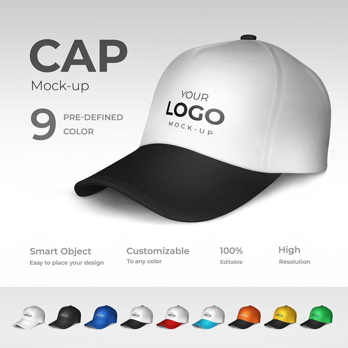 Baseball Cap Mockup – Two-Tone Cap Logo Mockup with 9 Color Variations