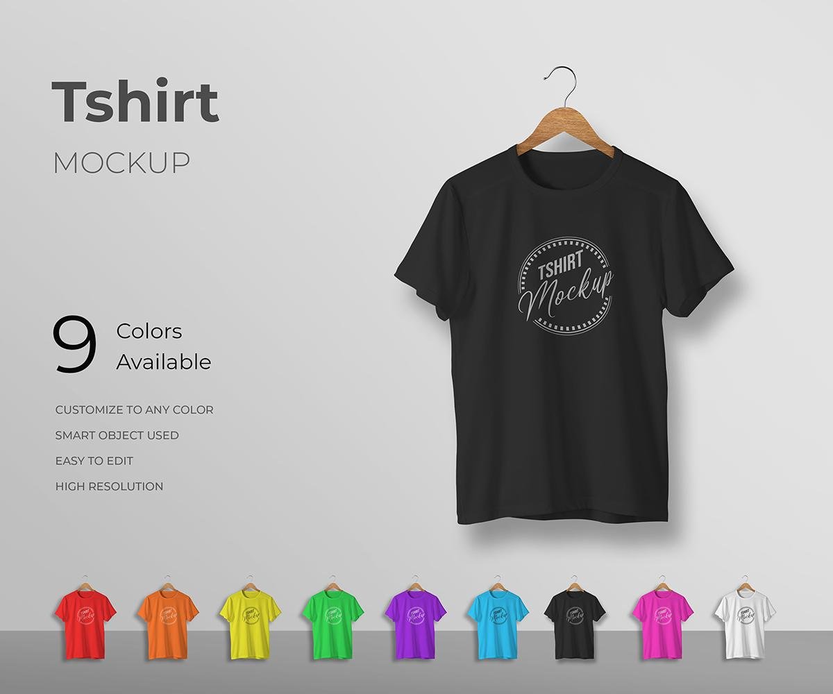 T-Shirt Mockup – Realistic Hanging Shirt Mockup (9 Colors)