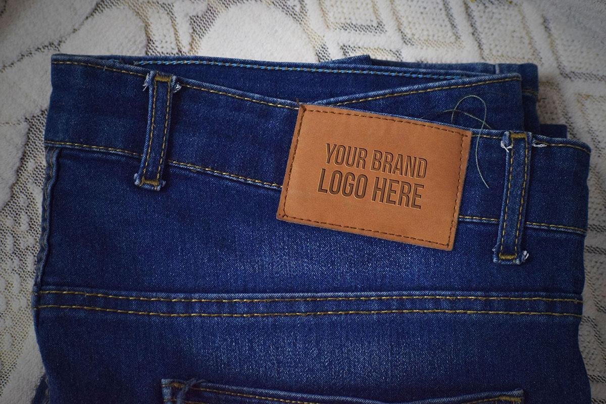Denim Leather Patch Mockup – Realistic Jeans Logo Label Mockup for Clothing Branding
