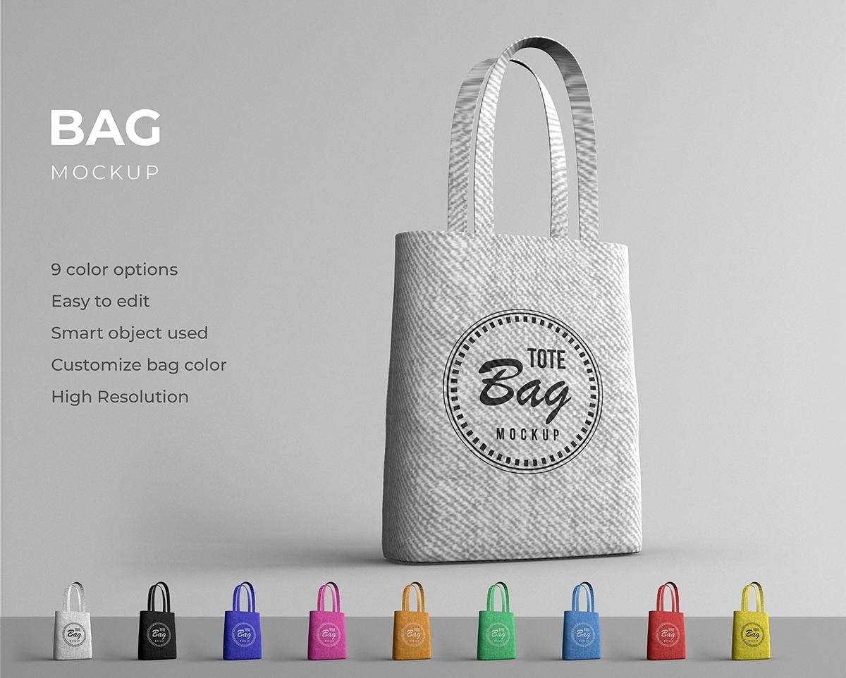 Canvas Tote Bag Mockup – Realistic Shopping Bag Mockup with 9 Color Variations